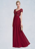 Tianna A-Line V-neck Floor-Length Chiffon Lace Mother of the Bride Dress With Ruffle Beading STK126P0014569