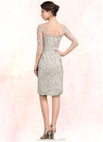 Ellie Sheath/Column V-neck Knee-Length Lace Mother of the Bride Dress STK126P0014570