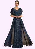 Lily Sheath/Column V-neck Floor-Length Chiffon Lace Mother of the Bride Dress With Ruffle Sequins STK126P0014573