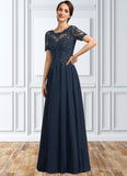 Marissa A-Line Scoop Neck Floor-Length Chiffon Lace Mother of the Bride Dress With Beading Sequins STK126P0014577