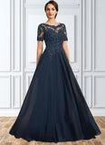 Marissa A-Line Scoop Neck Floor-Length Chiffon Lace Mother of the Bride Dress With Beading Sequins STK126P0014577
