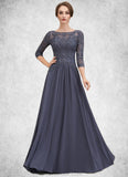 Lori A-Line Scoop Neck Floor-Length Chiffon Lace Mother of the Bride Dress With Beading Sequins STK126P0014578