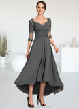 Karma A-Line Sweetheart Asymmetrical Chiffon Lace Mother of the Bride Dress With Beading Sequins STK126P0014579
