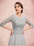 Cora A-Line Scoop Neck Tea-Length Chiffon Lace Mother of the Bride Dress With Sequins STK126P0014580