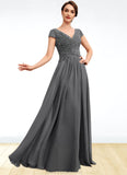 Akira A-Line V-neck Floor-Length Chiffon Mother of the Bride Dress With Ruffle Lace Beading Sequins STK126P0014582