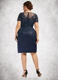 Aurora Sheath/Column Scoop Neck Knee-Length Satin Lace Mother of the Bride Dress With Sequins STK126P0014586