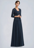 Pearl A-Line Square Neckline Floor-Length Chiffon Lace Mother of the Bride Dress With Sequins STK126P0014587