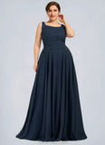 Pearl A-Line Square Neckline Floor-Length Chiffon Lace Mother of the Bride Dress With Sequins STK126P0014587