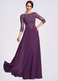 Kamari A-Line Scoop Neck Floor-Length Chiffon Lace Mother of the Bride Dress With Sequins STK126P0014590