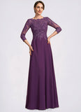 Kamari A-Line Scoop Neck Floor-Length Chiffon Lace Mother of the Bride Dress With Sequins STK126P0014590