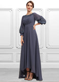 Aurora A-Line Scoop Neck Asymmetrical Chiffon Mother of the Bride Dress With Ruffle Appliques Lace STK126P0014592