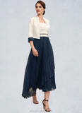 Shiloh A-Line Square Neckline Tea-Length Chiffon Mother of the Bride Dress With Beading Sequins Pleated STK126P0014594