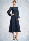 Sophia A-Line Scoop Neck Tea-Length Chiffon Mother of the Bride Dress With Beading Sequins STK126P0015018