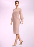 Alice Sheath/Column Scoop Neck Knee-Length Chiffon Lace Mother of the Bride Dress With Beading Sequins STK126P0015020