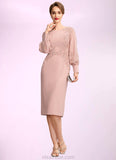 Alice Sheath/Column Scoop Neck Knee-Length Chiffon Lace Mother of the Bride Dress With Beading Sequins STK126P0015020