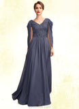 Tatiana A-Line V-neck Floor-Length Chiffon Lace Mother of the Bride Dress With Beading Sequins STK126P0015022