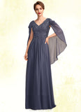 Tatiana A-Line V-neck Floor-Length Chiffon Lace Mother of the Bride Dress With Beading Sequins STK126P0015022
