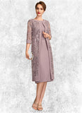 Danica Sheath/Column Scoop Neck Knee-Length Chiffon Mother of the Bride Dress With Ruffle Sequins STK126P0015023