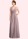 Addison A-Line V-neck Floor-Length Chiffon Mother of the Bride Dress With Ruffle STK126P0015026