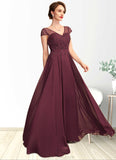Abril A-Line V-neck Floor-Length Chiffon Mother of the Bride Dress With Beading Sequins STK126P0015028