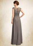 Shania A-Line V-neck Floor-Length Chiffon Lace Mother of the Bride Dress With Beading Sequins Cascading Ruffles STK126P0015030