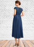 Milagros A-Line Scoop Neck Tea-Length Chiffon Lace Mother of the Bride Dress STK126P0015032