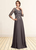 Madalyn A-Line Scoop Neck Floor-Length Chiffon Lace Mother of the Bride Dress With Beading Sequins STK126P0015036