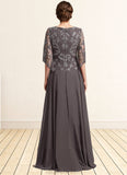 Madalyn A-Line Scoop Neck Floor-Length Chiffon Lace Mother of the Bride Dress With Beading Sequins STK126P0015036