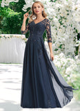 Olga A-line V-Neck Floor-Length Chiffon Lace Mother of the Bride Dress With Sequins STKP0021624