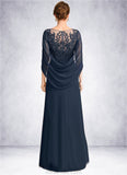 Aubrie A-line Scoop Illusion Floor-Length Chiffon Lace Mother of the Bride Dress With Pleated Sequins STKP0021625