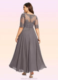 Emilia A-line Boat Neck Illusion Asymmetrical Chiffon Lace Mother of the Bride Dress With Beading Sequins STKP0021629