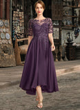 Elsa A-line Scoop Illusion Asymmetrical Chiffon Lace Mother of the Bride Dress With Sequins STKP0021630