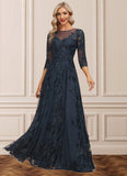 Briana A-line Scoop Illusion Floor-Length Lace Tulle Mother of the Bride Dress With Sequins STKP0021631