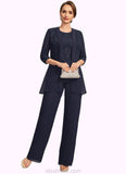 Sierra Jumpsuit/Pantsuit Separates Scoop Floor-Length Chiffon Lace Mother of the Bride Dress With Sequins STKP0021637