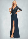 Nayeli Sheath/Column V-Neck Floor-Length Chiffon Lace Mother of the Bride Dress With Sequins STKP0021643