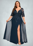 Nayeli Sheath/Column V-Neck Floor-Length Chiffon Lace Mother of the Bride Dress With Sequins STKP0021643