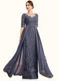 Jacey Sheath/Column Scoop Illusion Floor-Length Chiffon Lace Mother of the Bride Dress With Sequins STKP0021818