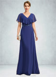 Tamia A-line V-Neck Floor-Length Chiffon Mother of the Bride Dress With Beading Appliques Lace Sequins STKP0021829