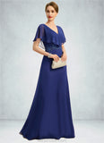 Tamia A-line V-Neck Floor-Length Chiffon Mother of the Bride Dress With Beading Appliques Lace Sequins STKP0021829