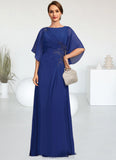 Salome A-line Scoop Floor-Length Chiffon Mother of the Bride Dress With Pleated Appliques Lace Sequins STKP0021831