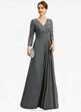 Barbara A-line V-Neck Floor-Length Chiffon Lace Mother of the Bride Dress With Pleated STKP0021850
