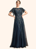 Lorelei A-line Scoop Illusion Floor-Length Lace Tulle Mother of the Bride Dress With Sequins STKP0021860
