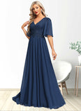 Anya A-line V-Neck Floor-Length Chiffon Lace Mother of the Bride Dress With Sequins STKP0021888
