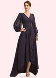 Ryan A-line V-Neck Asymmetrical Chiffon Mother of the Bride Dress With Beading Cascading Ruffles Sequins STKP0021893
