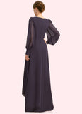 Ryan A-line V-Neck Asymmetrical Chiffon Mother of the Bride Dress With Beading Cascading Ruffles Sequins STKP0021893