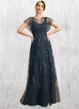 Elizabeth A-line Scoop Illusion Floor-Length Lace Tulle Mother of the Bride Dress With Sequins STKP0021896