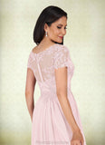Olive A-Line V-Neck Lace Chiffon Floor-Length Dress STKP0022629