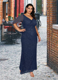 Jillian Mermaid V-Neck Sequins Chiffon Floor-Length Dress STKP0022675