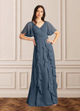 Siena A-Line V-Neck Chiffon Floor-Length Dress STKP0022679
