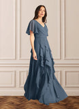 Siena A-Line V-Neck Chiffon Floor-Length Dress STKP0022679